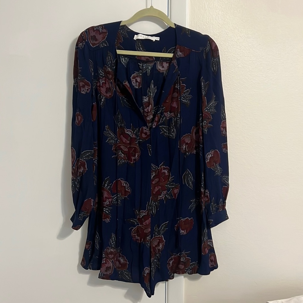 ASTR navy & floral print long sleeve romper - size S